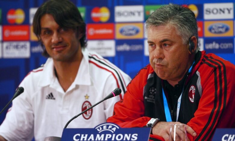 مالديني وانشيلوتي عندما كان مديرا فنيا ل اي سي ميلان