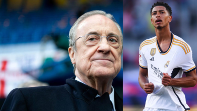 نجم ريال مدريد جود بيلينجهام ( إلى اليمين)..بيريز إلى (اليسار)