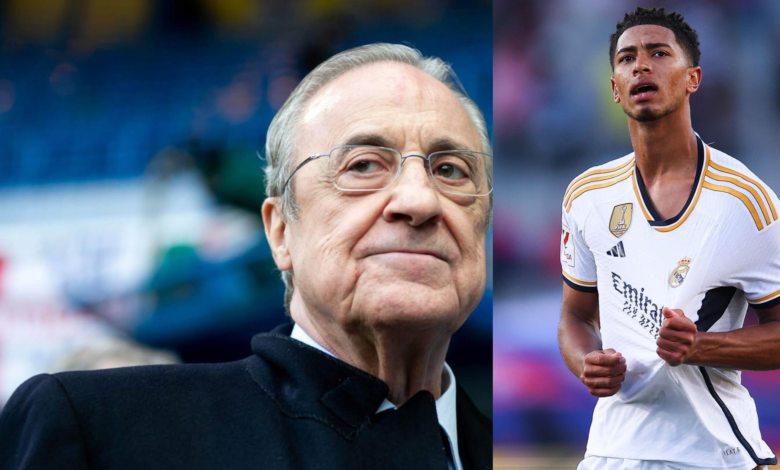 نجم ريال مدريد جود بيلينجهام ( إلى اليمين)..بيريز إلى (اليسار)