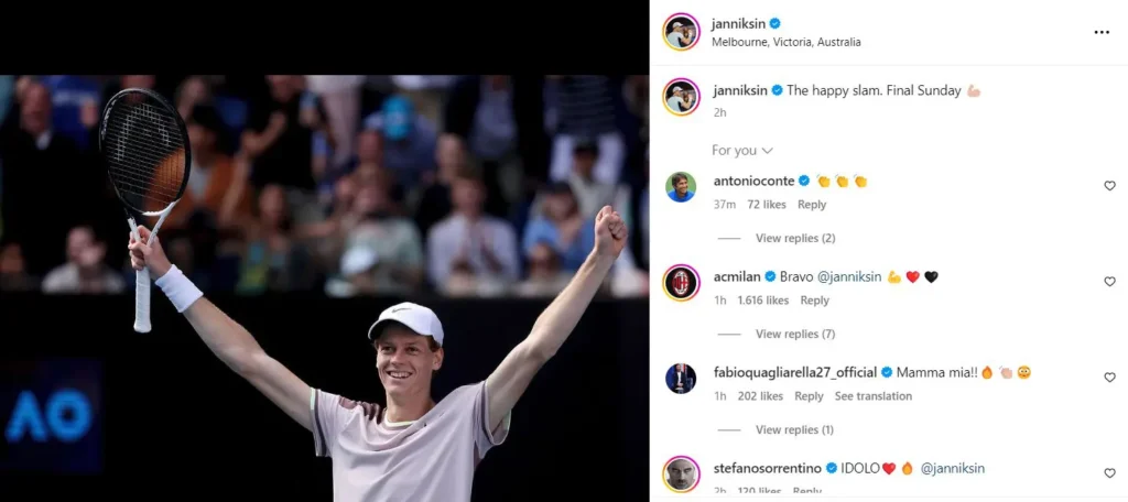 شخصيات إيطالية يدعمون فوز يانيك سينر